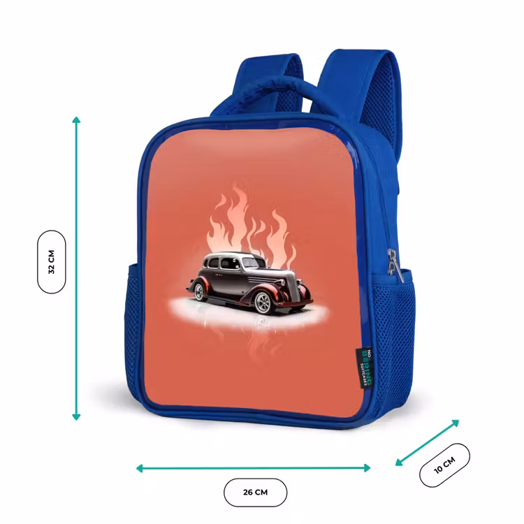 Kinderrugzak - Blauw - Grijze auto met roze vlammen — 6