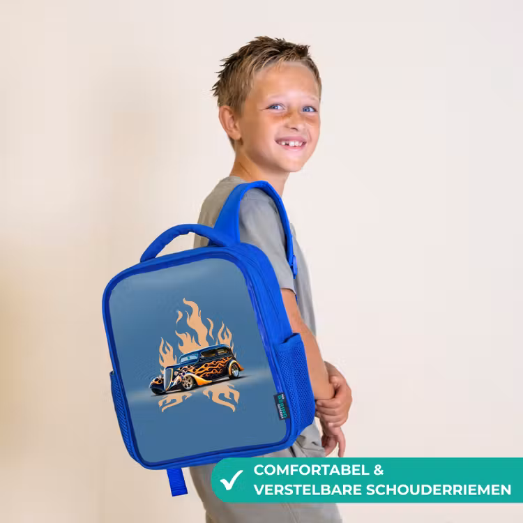 Kinderrugzak - Blauw - Zwarte auto met beige vlammen — 4