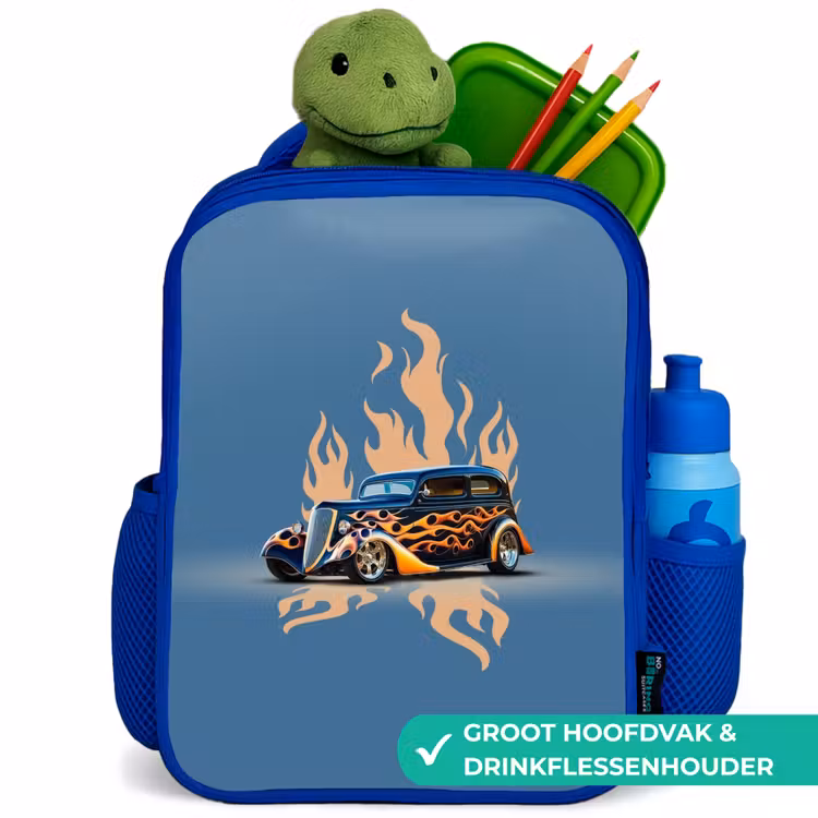Kinderrugzak - Blauw - Zwarte auto met beige vlammen — 5