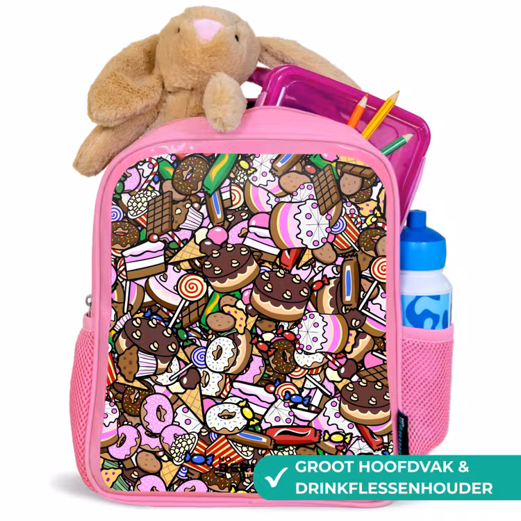 Kinderrugzak - Roze - Overvol patroon met lekkernijen — 2