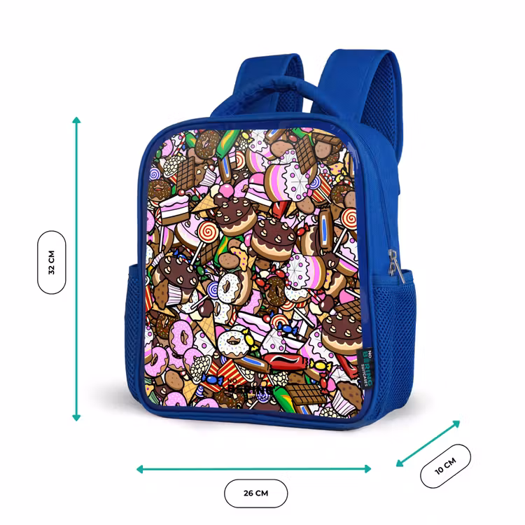 Kinderrugzak - Blauw - Overvol patroon met lekkernijen — 6