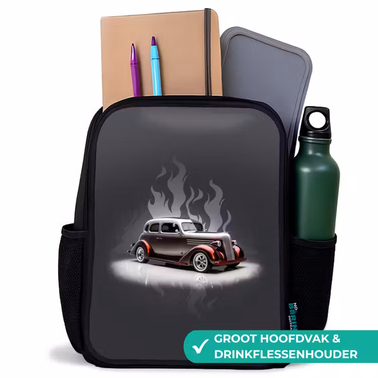Kinderrugzak - Zwart - Grijze auto met grijze vlammen — 4