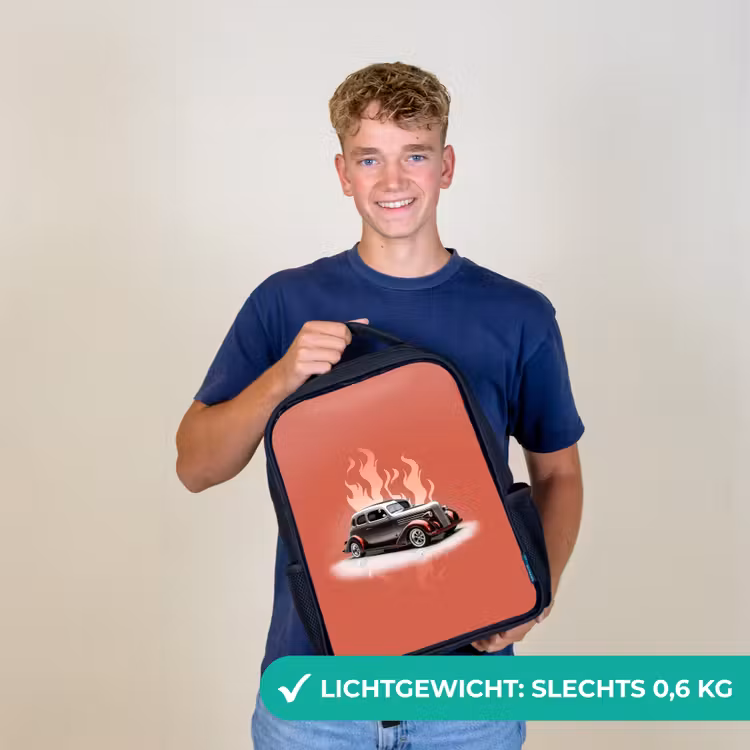 Kinderrugzak - Zwart - Grijze auto met roze vlammen — 3