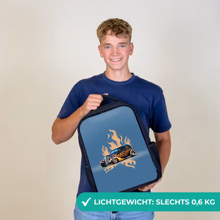 Kinderrugzak - Zwart - Zwarte auto met beige vlammen — 3