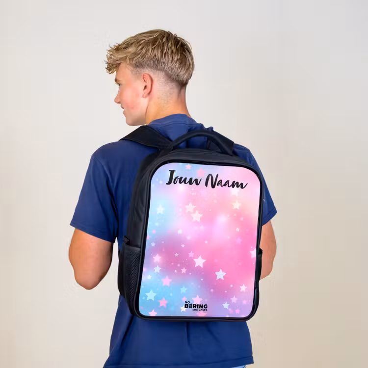 Kinderrugzak met naam - Zwart - Sterren - Roze - Blauw — 6