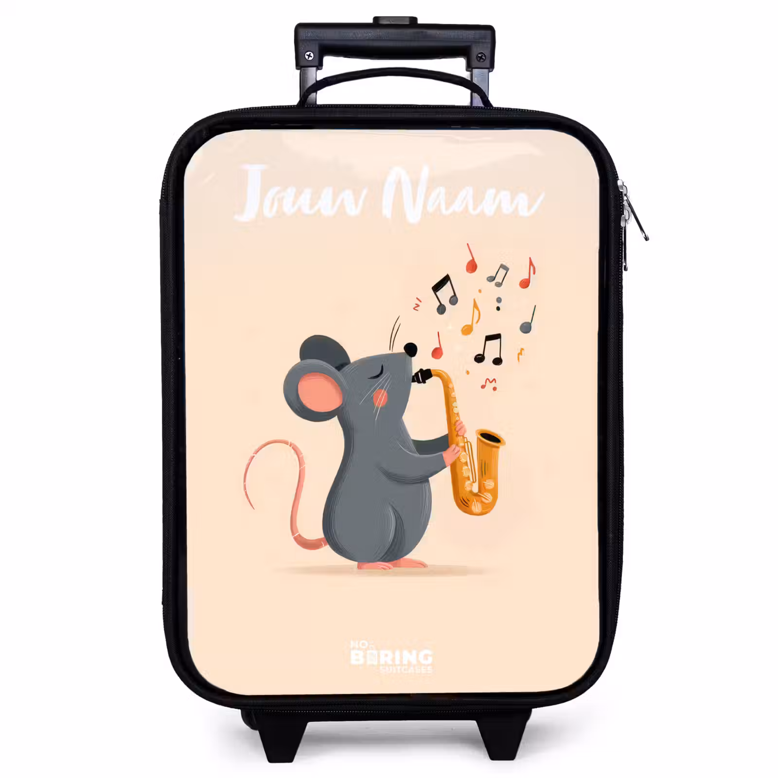 Kinderkoffer met naam - Zwart - Muis - Saxofoon - Muziek — 1