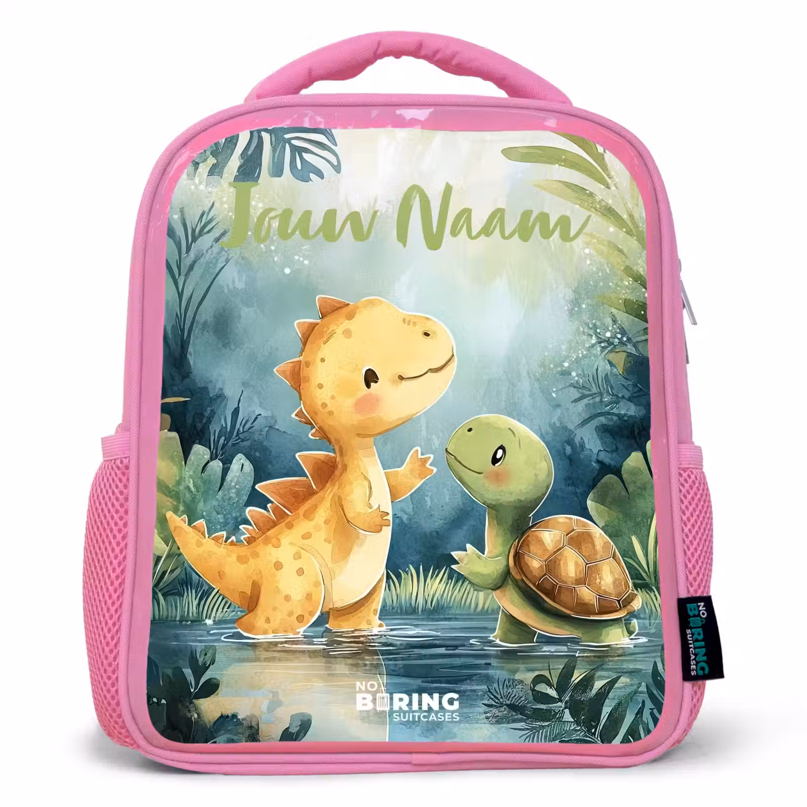 Kinderrugzak met naam - Roze - Dino - Schildpad - Jungle — 1