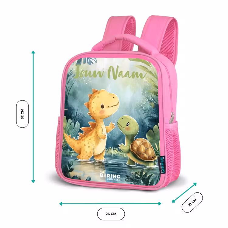 Kinderrugzak met naam - Roze - Dino - Schildpad - Jungle — 3