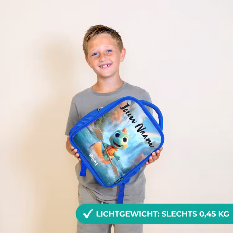 Kinderrugzak met naam - Blauw - Dino - Natuur - Waterval — 2