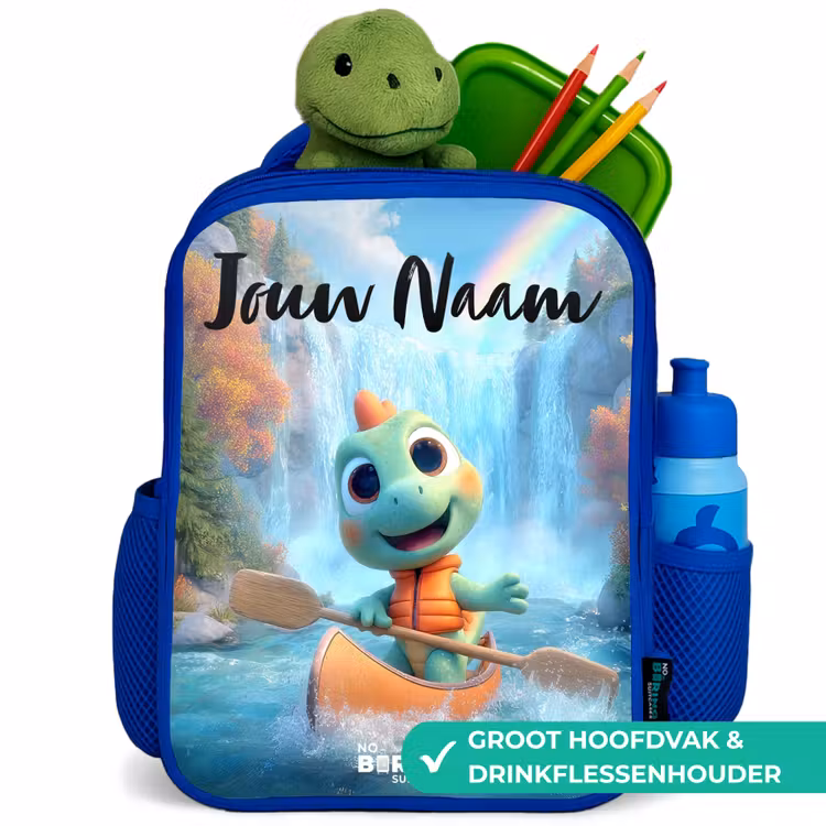 Kinderrugzak met naam - Blauw - Dino - Natuur - Waterval — 5