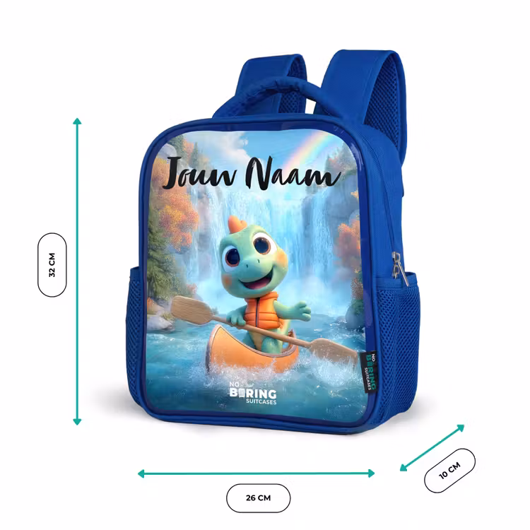 Kinderrugzak met naam - Blauw - Dino - Natuur - Waterval — 6