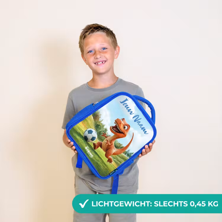 Kinderrugzak met naam - Blauw - Voetbal - Dino - Sport — 2
