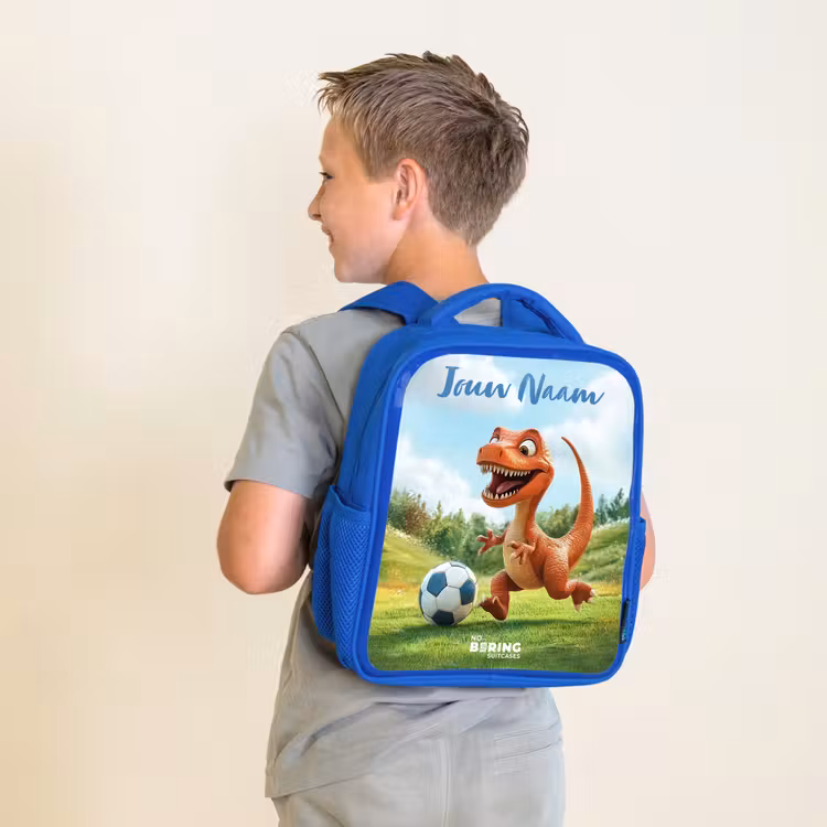 Kinderrugzak met naam - Blauw - Voetbal - Dino - Sport — 3