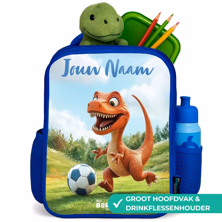 Kinderrugzak met naam - Blauw - Voetbal - Dino - Sport — 5