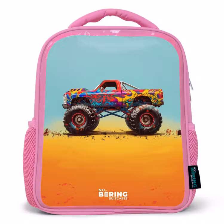 Kinderrugzak - Roze - Monstertruck met Graffiti Print in het Zand — 1