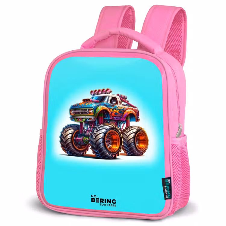 Kinderrugzak - Roze - Monstertruck op Lichtblauwe Achtergrond — 6