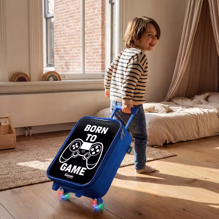 Kinderkoffer - Blauw - Qoute met controller in zwart wit — 3