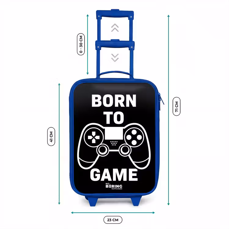 Kinderkoffer - Blauw - Qoute met controller in zwart wit — 6