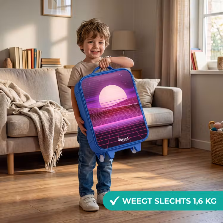 Kinderkoffer - Blauw - Rasterlandschap met zon — 2