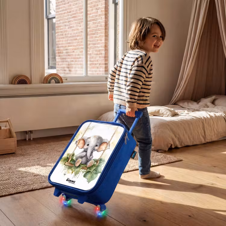 Kinderkoffer - Blauw - Jong olifantje op een schommel waterverf tekening — 3