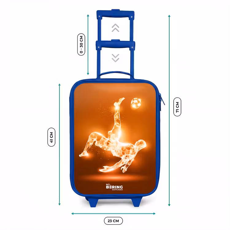 Kinderkoffer - Blauw - Oranje lichtvoetballer in zweefmoment — 6