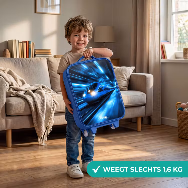Kinderkoffer - Blauw - Supersnelle trein in neonblauwe tunnel — 2