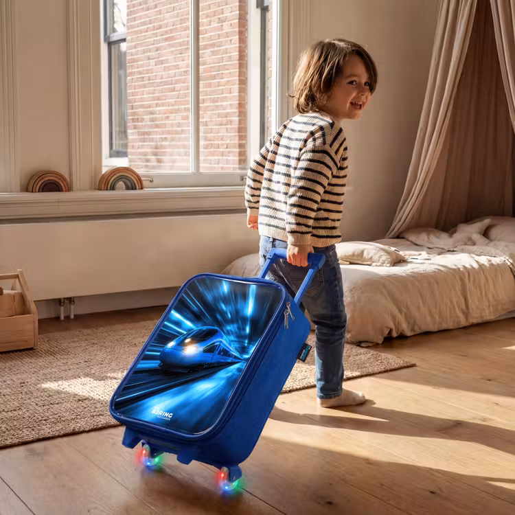 Kinderkoffer - Blauw - Supersnelle trein in neonblauwe tunnel — 3