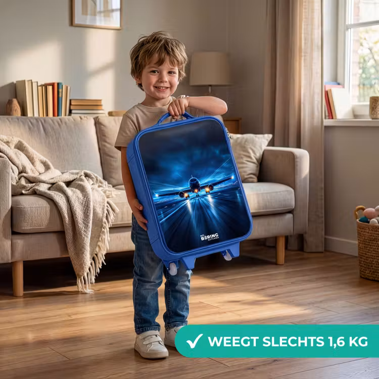 Kinderkoffer - Blauw - Vliegtuig opstartend in futuristisch nachtlandschap — 2