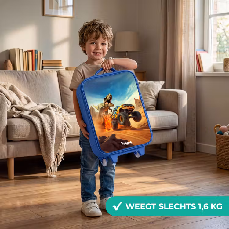 Kinderkoffer - Blauw - Vluchtende truck voor T-Rex in vurige woestijn — 2