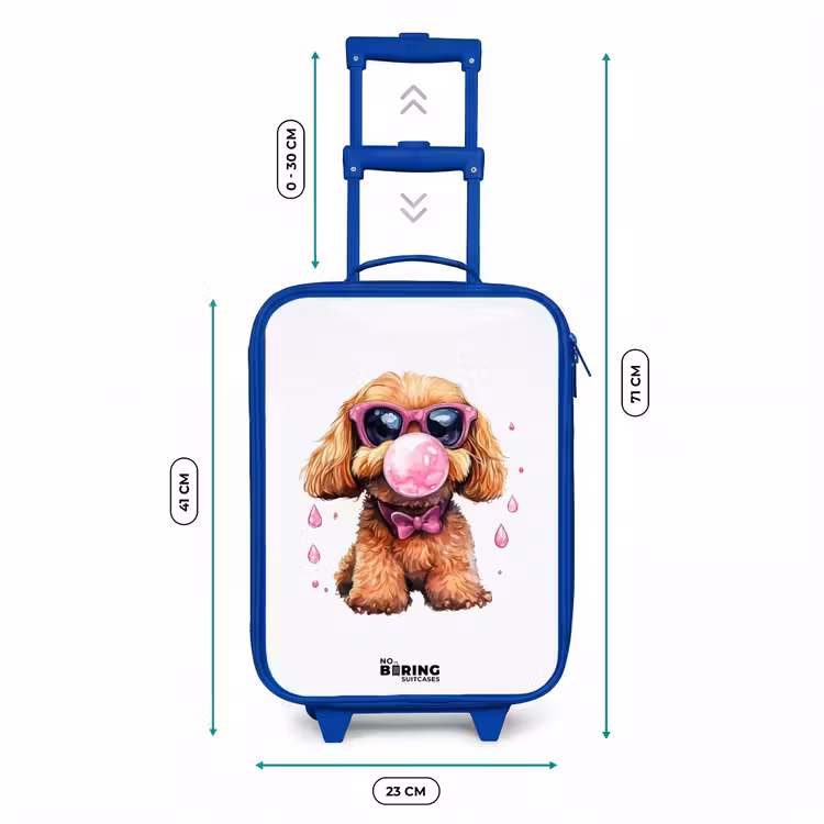 Kinderkoffer - Blauw - Bruine hond met roze bril en kauwgombal — 6