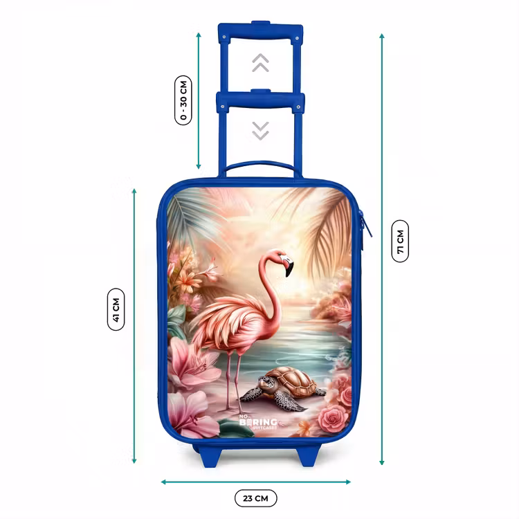 Kinderkoffer - Blauw - Flamingo en schildpad op een roze strand. — 6