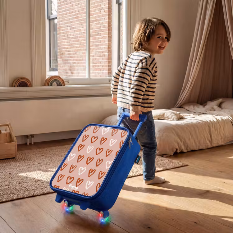 Kinderkoffer - Blauw - Hartjes patroon in roze en wit — 3