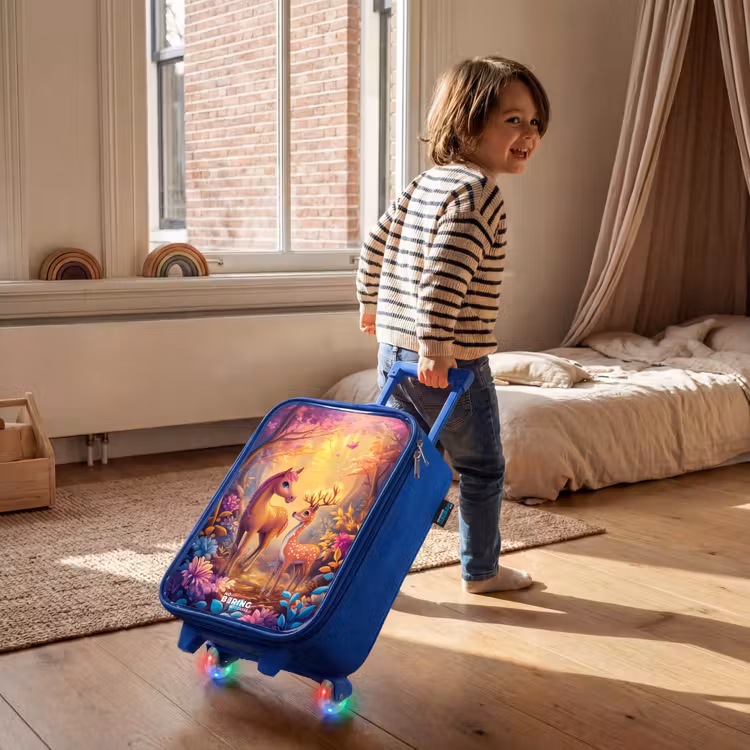 Kinderkoffer - Blauw - Paard en hert in een roze sprookjesbos — 3