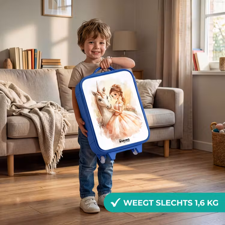 Kinderkoffer - Blauw - Prinses in jurk met witte eenhoorn — 2