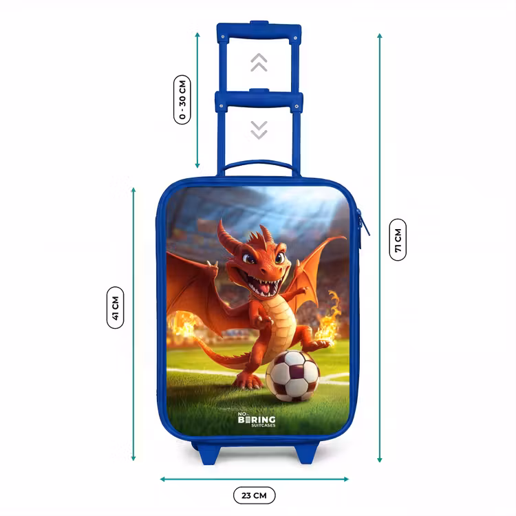 Kinderkoffer - Blauw - Rode draak voetbalt in zonnig stadion — 6