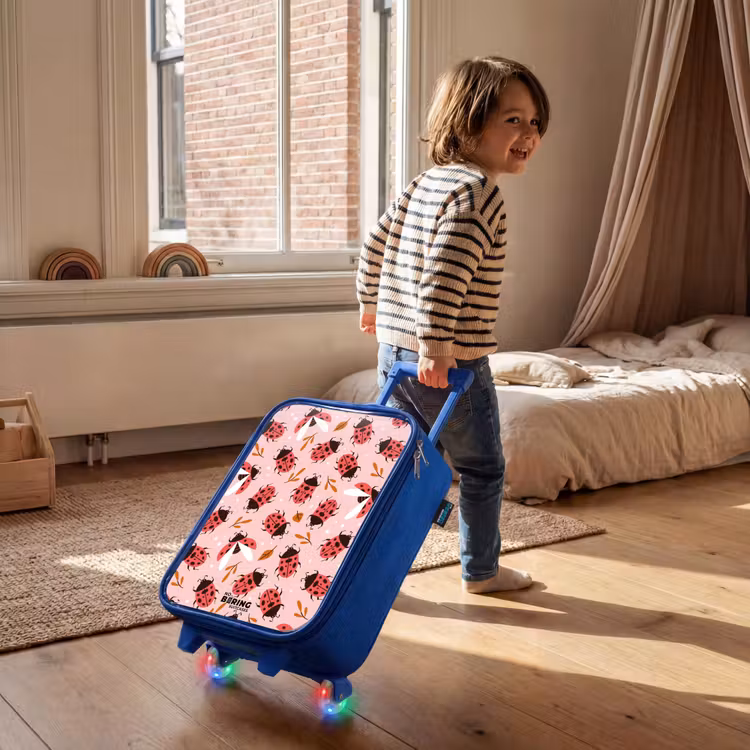 Kinderkoffer - Blauw - Rode lieveheersbeestjes op roze achtergrond — 3