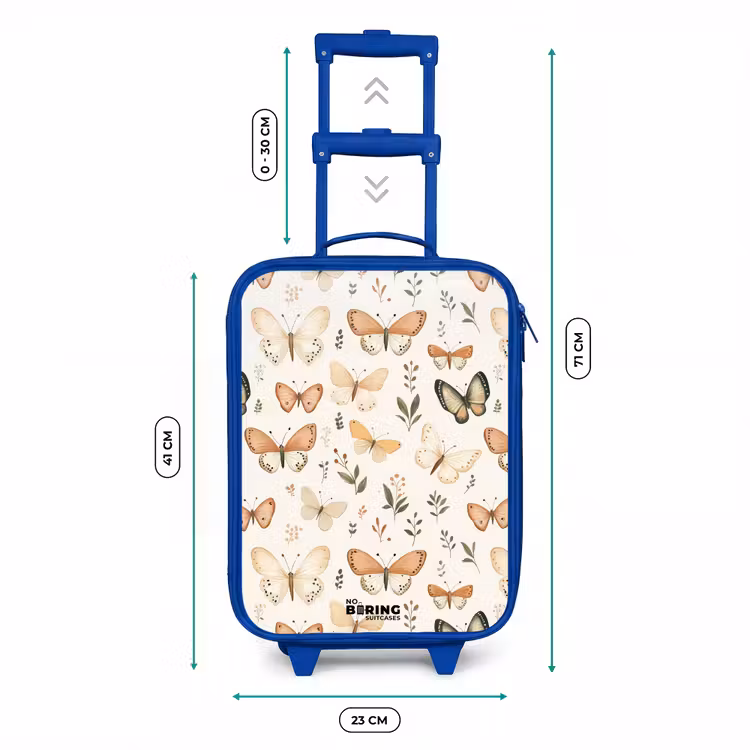 Kinderkoffer - Blauw - Vlinders in beige en oranjetinten tussen groene blaadjes — 6