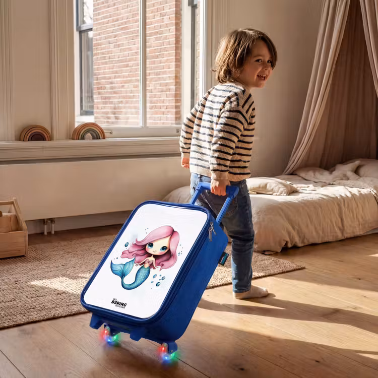 Kinderkoffer - Blauw - Zeemeermin met roze haar en blauwe staart tussen luchtbellen — 3