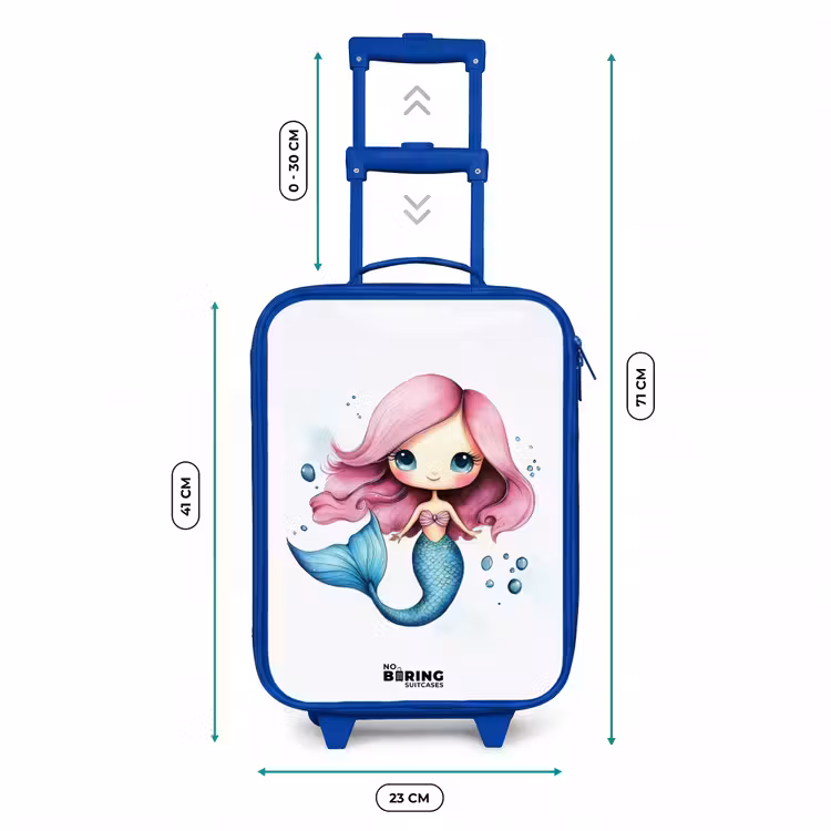 Kinderkoffer - Blauw - Zeemeermin met roze haar en blauwe staart tussen luchtbellen — 6