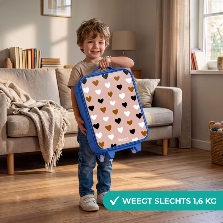 Kinderkoffer - Blauw - Zwart, wit en bruin hartjespatroon op oudroze achtergrond — 2