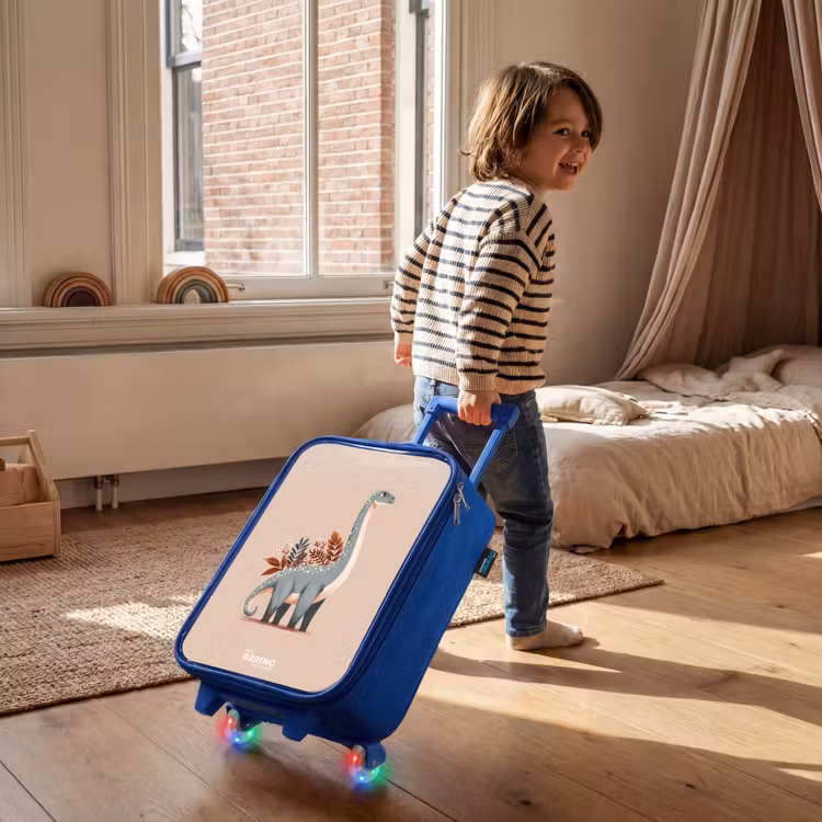 Kinderkoffer - Blauw - Blauwe dinosaurus op een beige achtergrond — 3