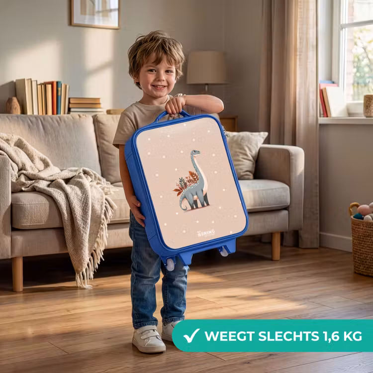 Kinderkoffer - Blauw - Blauwe dinosaurus op een beige stippenachtergrond — 2