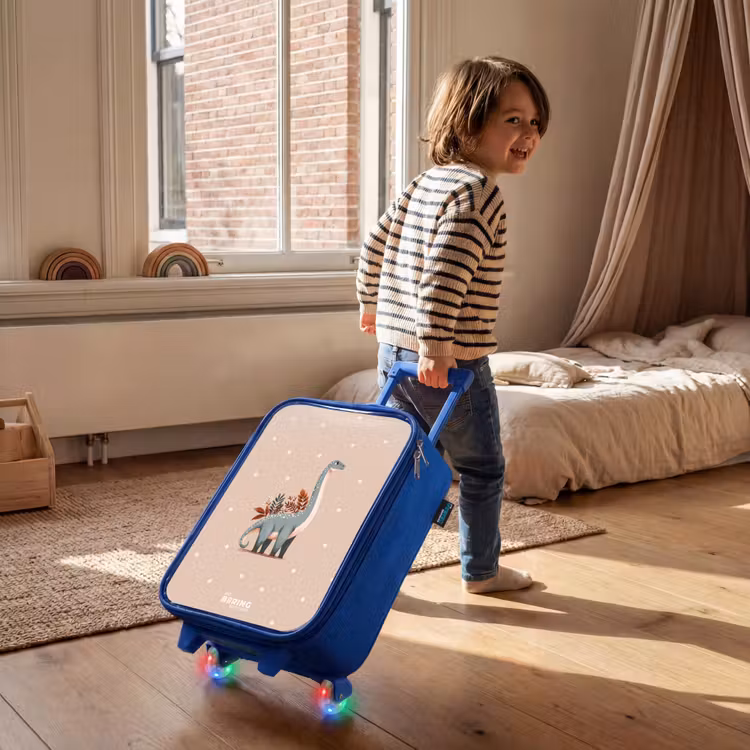 Kinderkoffer - Blauw - Blauwe dinosaurus op een beige stippenachtergrond — 3
