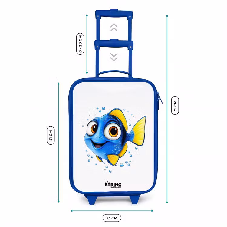 Kinderkoffer - Blauw - Blauwe vis met gele vinnen en vrolijke blik — 6