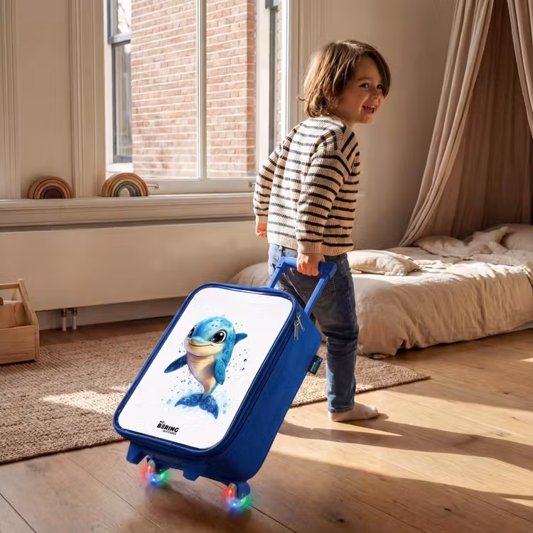 Kinderkoffer - Blauw - Blije dolfijn met waterdruppels op wit — 3