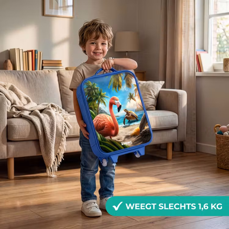Kinderkoffer - Blauw - Flamingo en schildpad op tropisch strand — 2