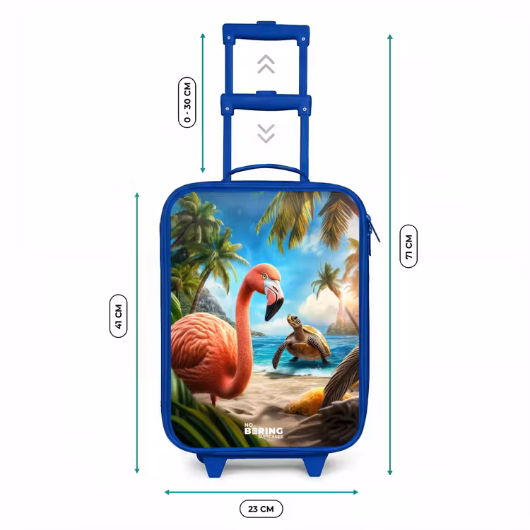 Kinderkoffer - Blauw - Flamingo en schildpad op tropisch strand — 6