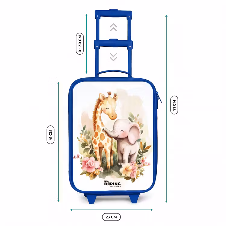 Kinderkoffer - Blauw - Giraffe en olifant tussen bloemen op witte achtergrond — 6