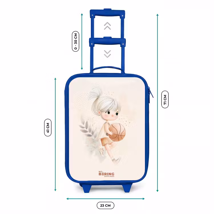 Kinderkoffer - Blauw - Meisje met een basketbal in neutrale kleuren. — 6
