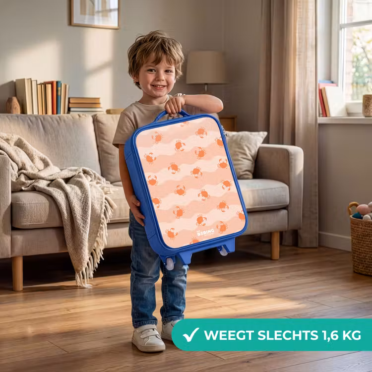 Kinderkoffer - Blauw - Oranje krabben op golvende achtergrond — 2